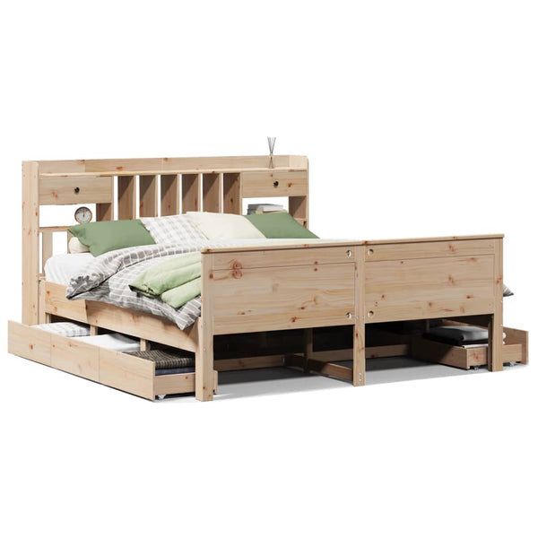 vidaXL Solid Wood Bed with Shelf without Mattress 180x200 cm Pine Wood