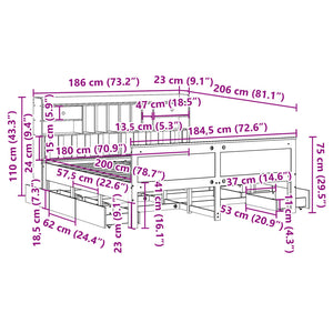 vidaXL Solid Wood Bed with Shelf without Mattress 180x200 cm Pine Wood