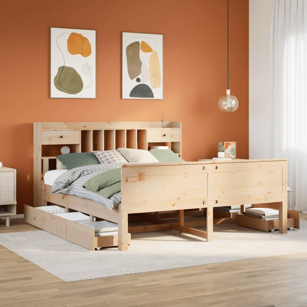 vidaXL Solid Wood Bed with Shelf without Mattress 180x200 cm Pine Wood