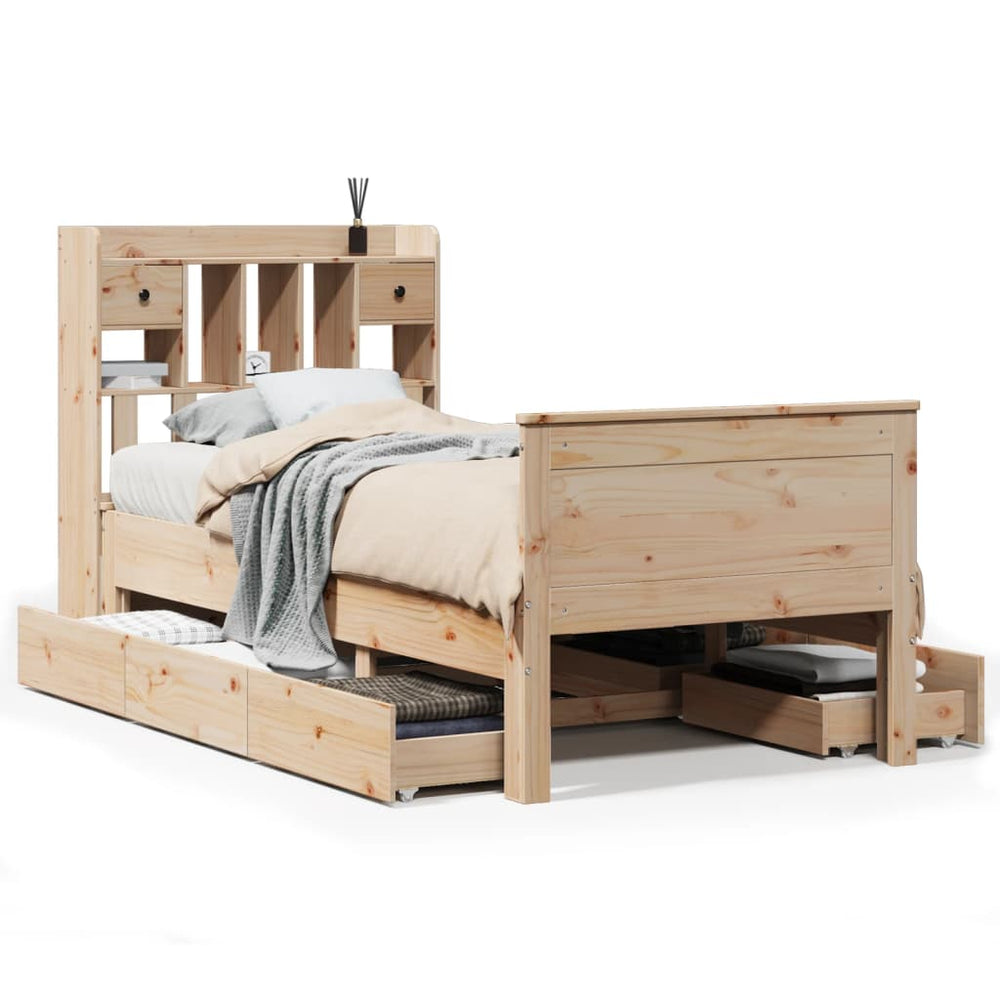 vidaXL Solid Wood Bed with Shelf without Mattress 100x200 cm Pine