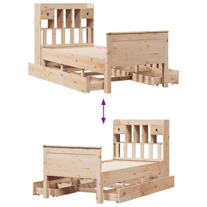vidaXL Solid Wood Bed with Shelf without Mattress 100x200 cm Pine