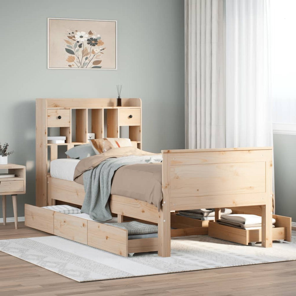 vidaXL Solid Wood Bed with Shelf without Mattress 100x200 cm Pine