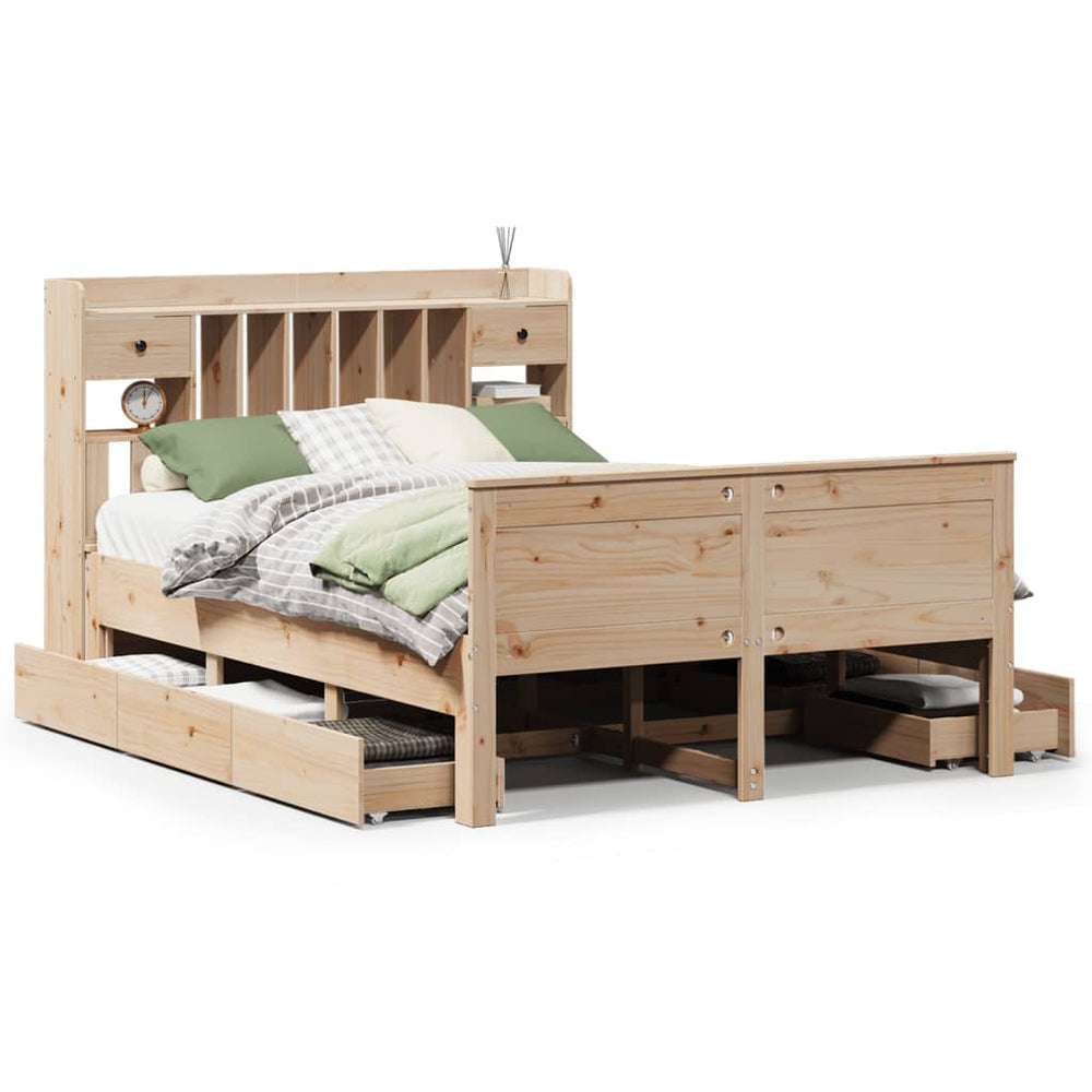 vidaXL Solid Wood Bed with Shelf without Mattress 140x190 cm Pine Wood