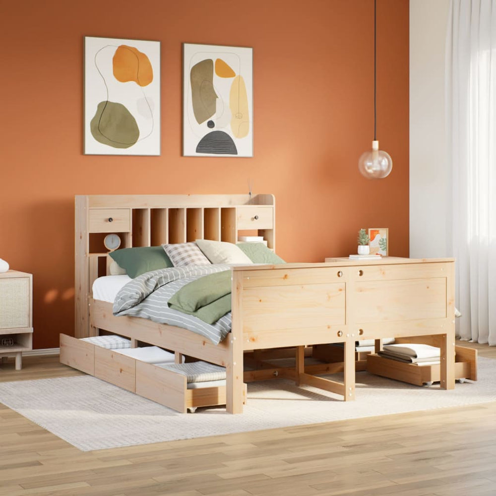 vidaXL Solid Wood Bed with Shelf without Mattress 140x190 cm Pine Wood