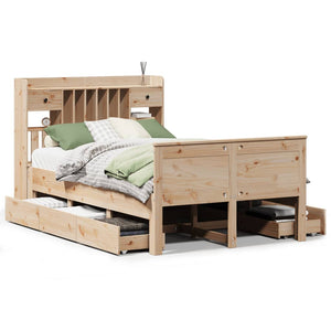 vidaXL Solid Wood Bed with Headboard, without Mattress, 135x190 cm Pine Wood
