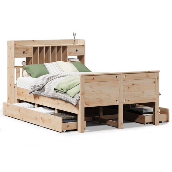 vidaXL Solid Wood Bed with Headboard, without Mattress, 135x190 cm Pine Wood