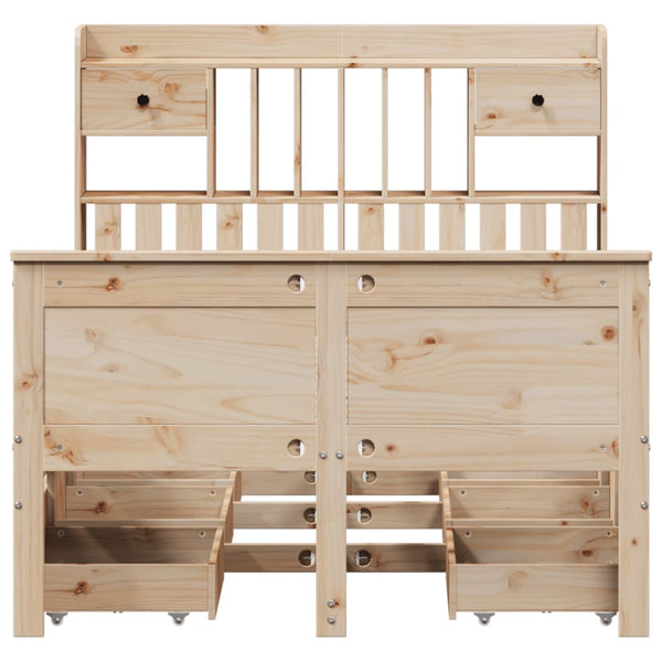 vidaXL Solid Wood Bed with Headboard, without Mattress, 135x190 cm Pine Wood