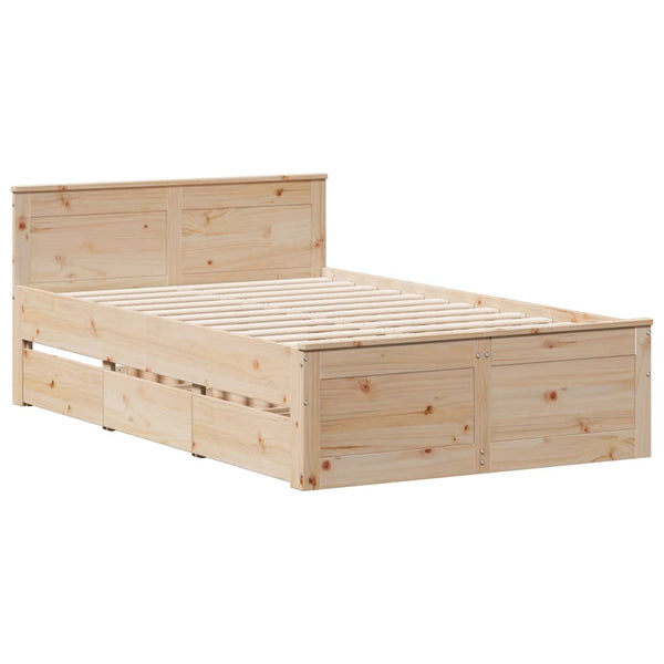 vidaXL Solid Wood Bed with Headboard, without Mattress, 135x190 cm Pine Wood