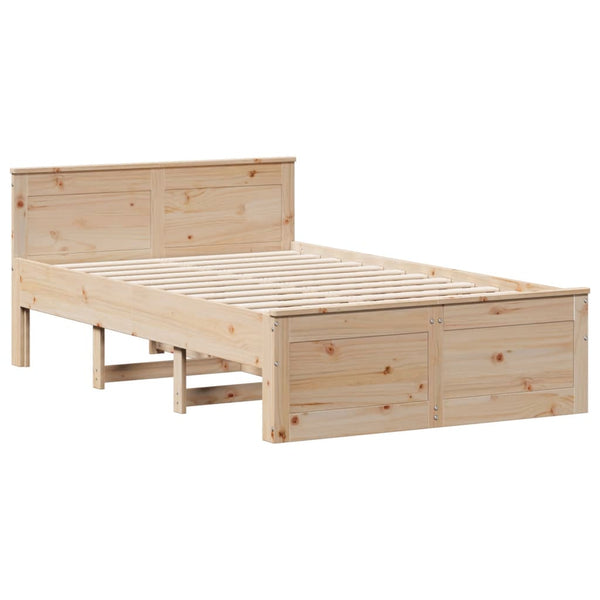 vidaXL Solid Wood Bed with Headboard, without Mattress, 135x190 cm Pine Wood