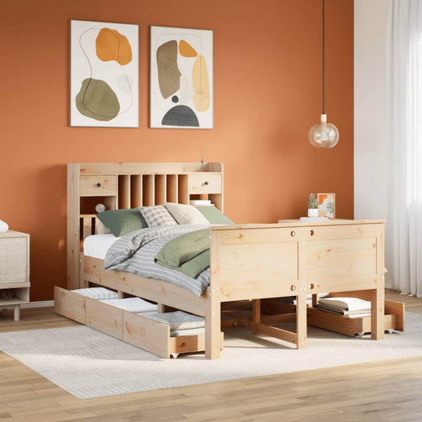 vidaXL Solid Wood Bed with Headboard, without Mattress, 135x190 cm Pine Wood