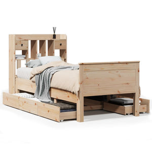 vidaXL Solid Wood Bed with Storage Shelf without Mattress 90x190 cm Pine
