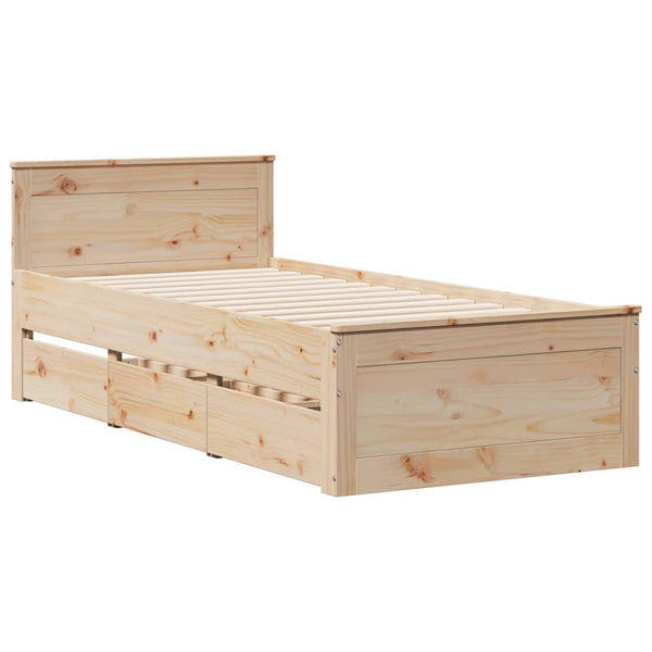 vidaXL Solid Wood Bed with Storage Shelf without Mattress 90x190 cm Pine