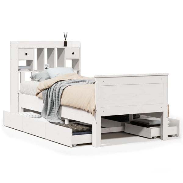 vidaXL Solid Wood Bed with Shelf without Mattress White 90x190 cm Pine