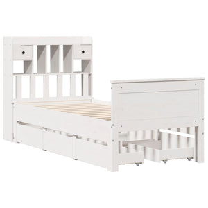 vidaXL Solid Wood Bed with Shelf without Mattress White 90x190 cm Pine