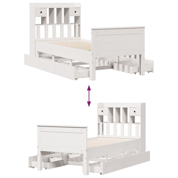 vidaXL Solid Wood Bed with Shelf without Mattress White 90x190 cm Pine