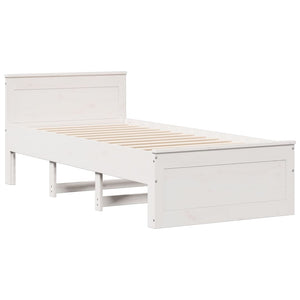 vidaXL Solid Wood Bed with Shelf without Mattress White 90x190 cm Pine