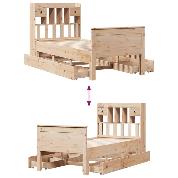 vidaXL Bookcase Bed Frame without Mattress 75x190 cm Solid Pine