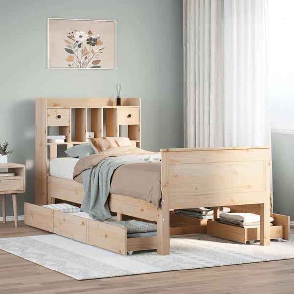 vidaXL Bookcase Bed Frame without Mattress 75x190 cm Solid Pine
