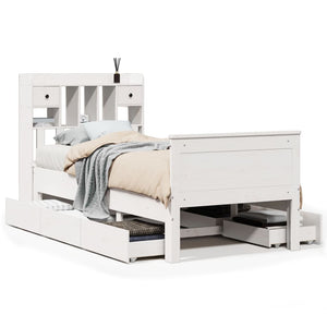 vidaXL Solid Wood Bed with Shelf without Mattress White 75x190 cm Pine