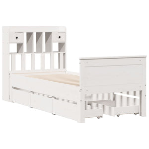 vidaXL Solid Wood Bed with Shelf without Mattress White 75x190 cm Pine