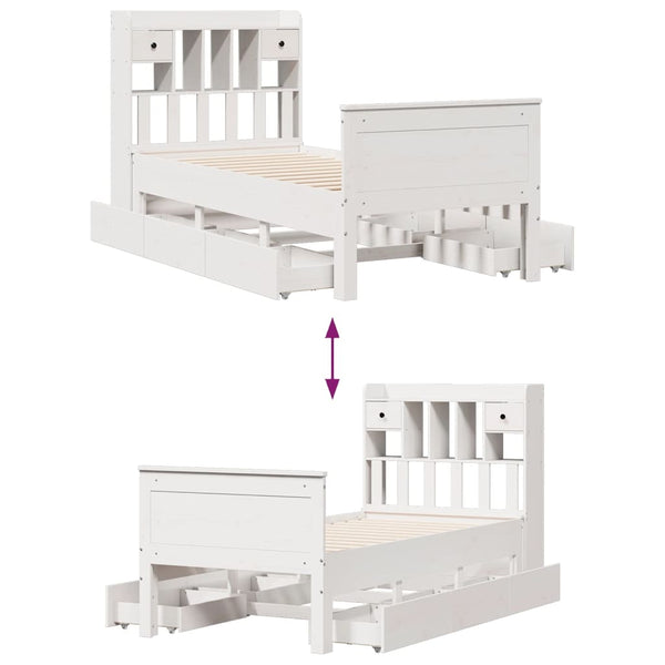 vidaXL Solid Wood Bed with Shelf without Mattress White 75x190 cm Pine