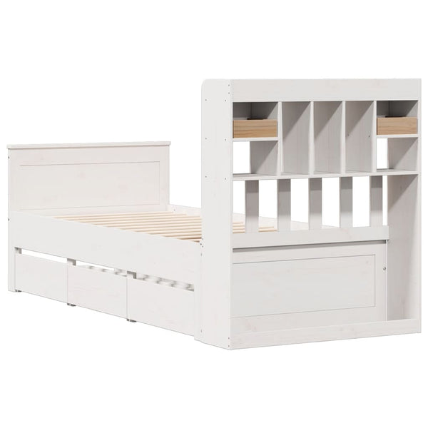 vidaXL Solid Wood Bed with Shelf without Mattress White 75x190 cm Pine