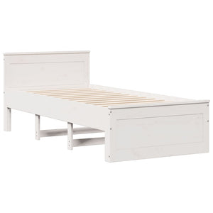 vidaXL Solid Wood Bed with Shelf without Mattress White 75x190 cm Pine