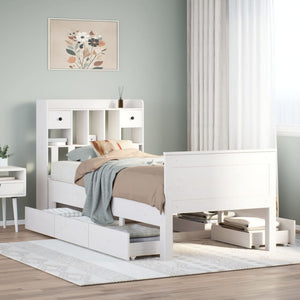 vidaXL Solid Wood Bed with Shelf without Mattress White 75x190 cm Pine