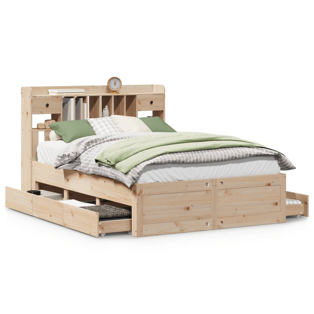 vidaXL Solid Wood Bed with Shelf without Mattress 140x200 cm Pine Wood