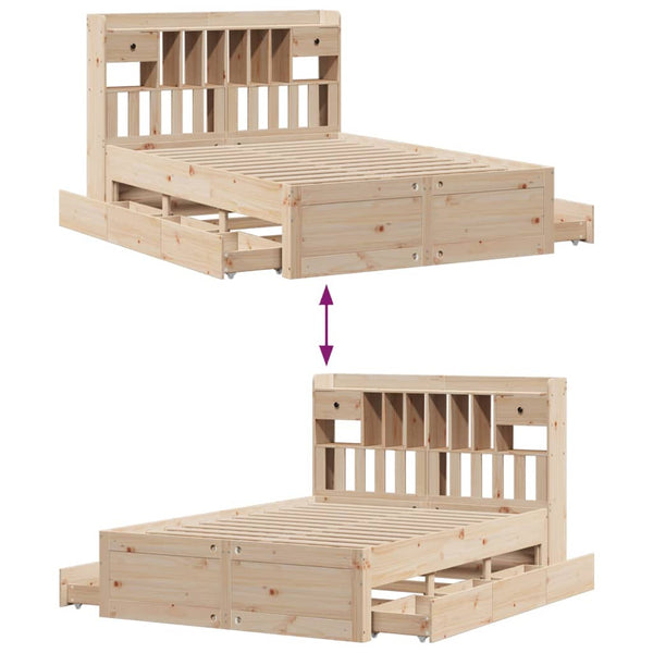 vidaXL Solid Wood Bed with Shelf without Mattress 140x200 cm Pine Wood