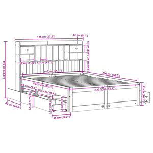 vidaXL Solid Wood Bed with Shelf without Mattress 140x200 cm Pine Wood