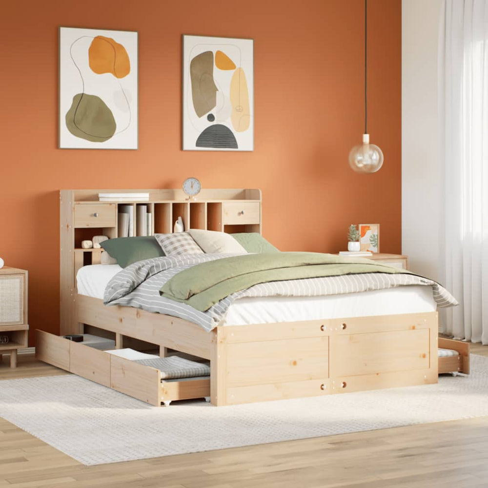 vidaXL Solid Wood Bed with Shelf without Mattress 140x200 cm Pine Wood