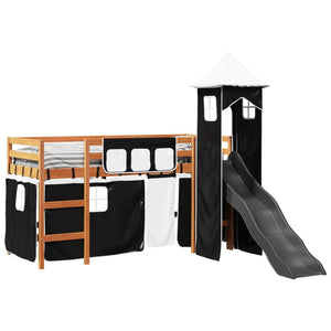 vidaXL Kids Loft Bed with Tower White & Black 80x200 cm Pine Wood