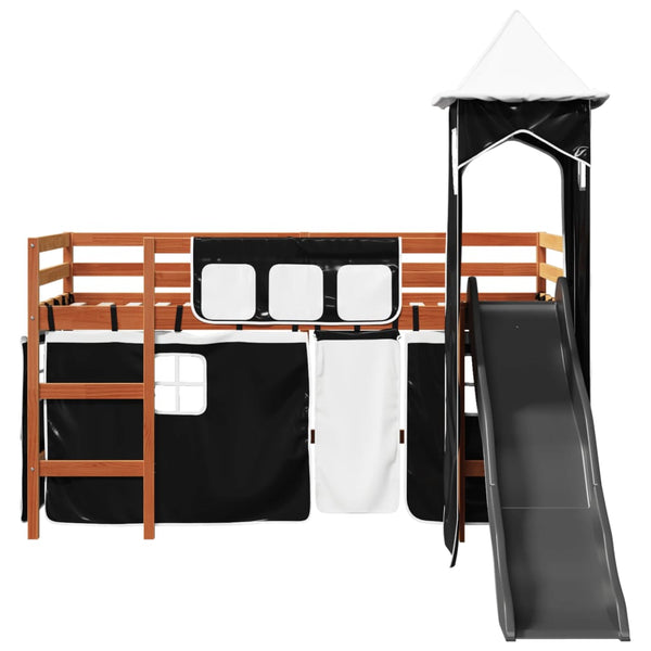 vidaXL Kids Loft Bed with Tower White & Black 80x200 cm Pine Wood