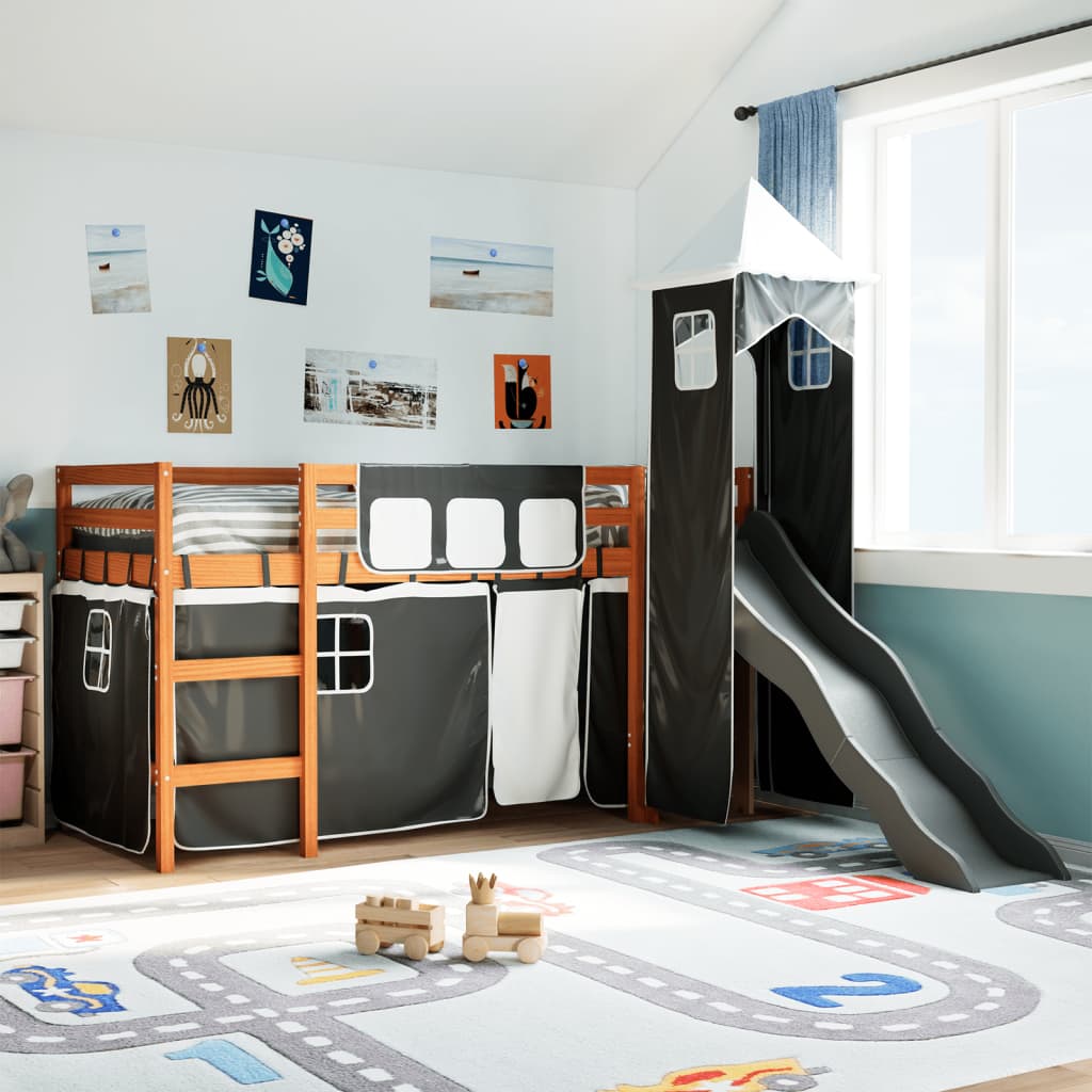 vidaXL Kids Loft Bed with Tower White & Black 80x200 cm Pine Wood