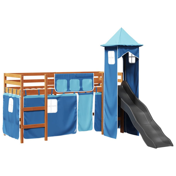 vidaXL Kids Loft Bed with Tower Blue 80x200 cm Solid Pine Wood
