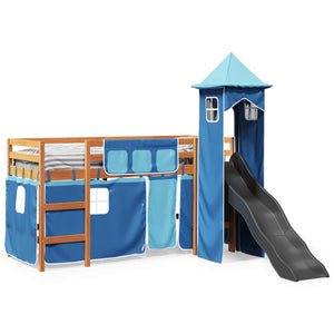 vidaXL Kids Loft Bed with Tower Blue 80x200 cm Solid Pine Wood