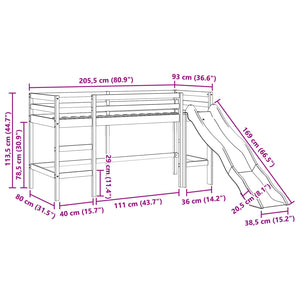vidaXL Kids Loft Bed with Tower Blue 80x200 cm Solid Pine Wood