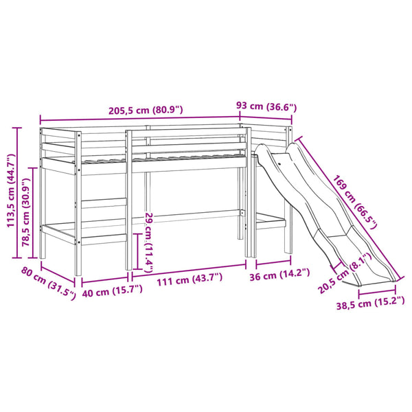 vidaXL Kids Loft Bed with Tower Blue 80x200 cm Solid Pine Wood