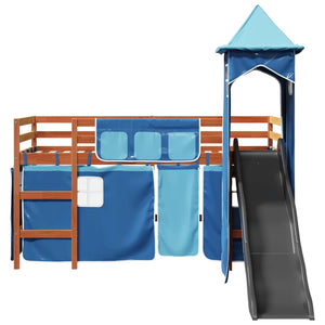 vidaXL Kids Loft Bed with Tower Blue 80x200 cm Solid Pine Wood