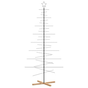 vidaXL Metal Christmas Tree for Decoration with Wooden Stand Black 210 cm