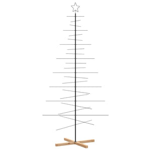 vidaXL Metal Christmas Tree for Decoration with Wooden Stand Black 210 cm