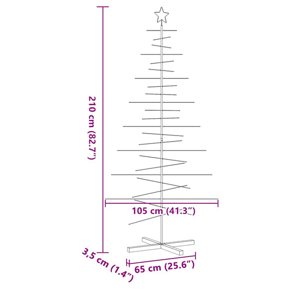 vidaXL Metal Christmas Tree for Decoration with Wooden Stand Black 210 cm