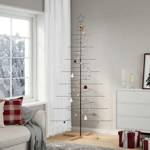 vidaXL Metal Christmas Tree for Decoration with Wooden Stand Black 210 cm