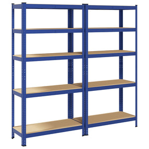vidaXL 5-Tier Storage Shelves 2 pcs Blue Steel & Engineered Wood