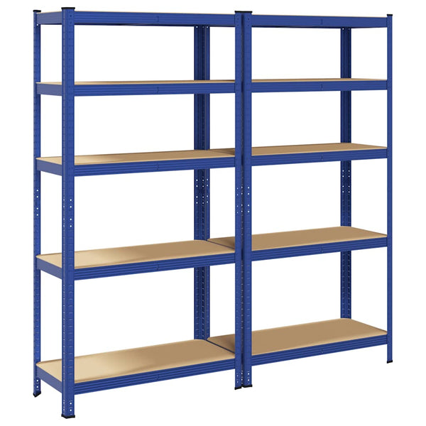 vidaXL 5-Tier Storage Shelves 2 pcs Blue Steel & Engineered Wood