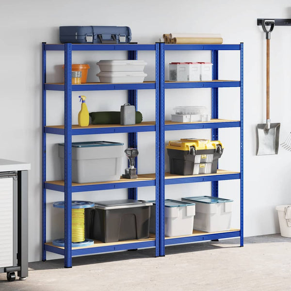 vidaXL 5-Tier Storage Shelves 2 pcs Blue Steel & Engineered Wood