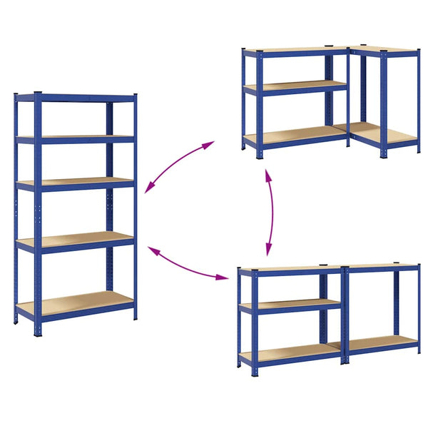 vidaXL 5-Tier Storage Shelves 2 pcs Blue Steel & Engineered Wood