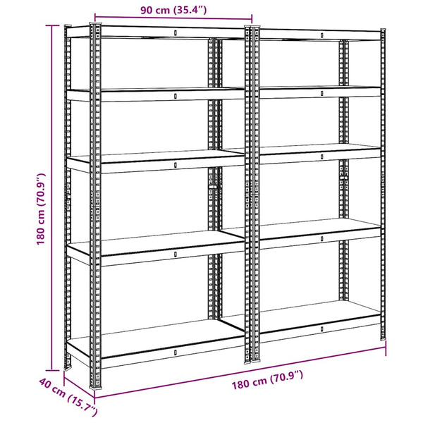 vidaXL 5-Tier Storage Shelves 2 pcs Blue Steel & Engineered Wood