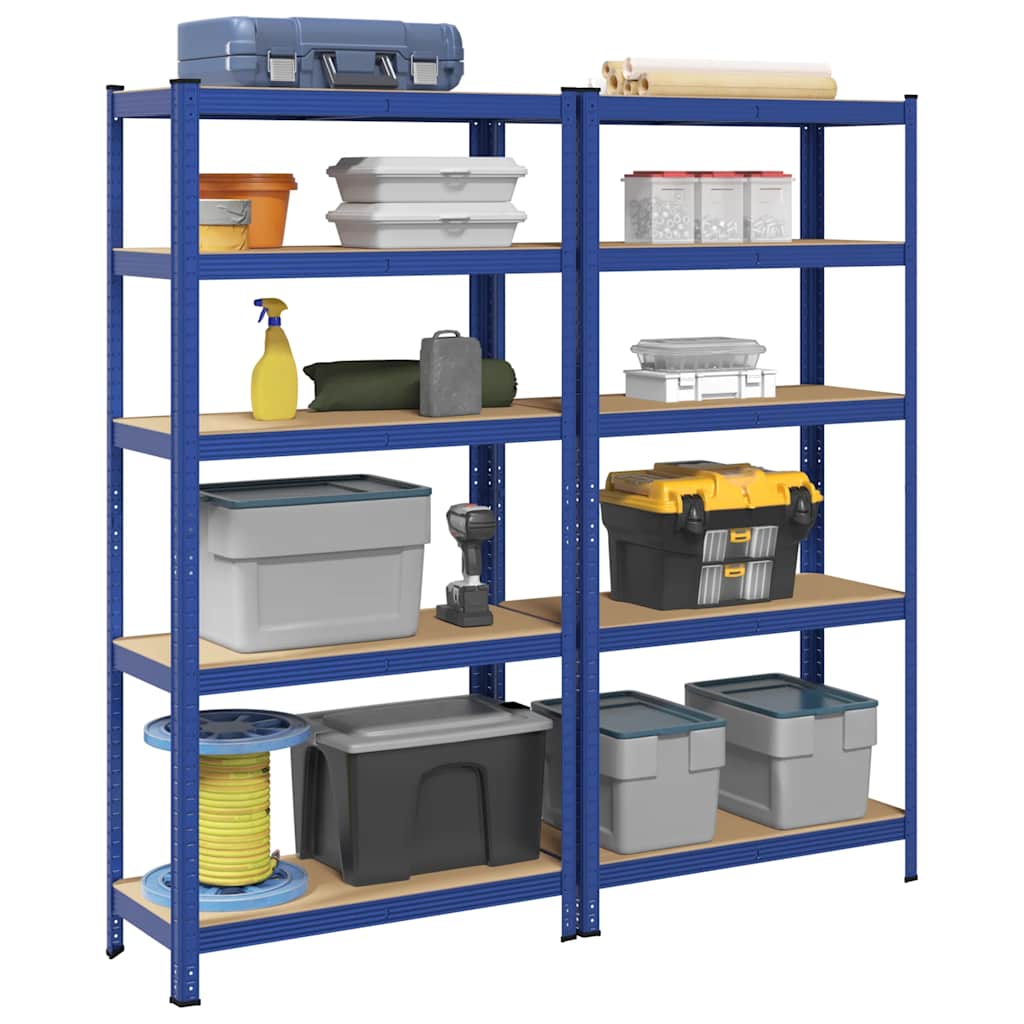 vidaXL 5-Tier Storage Shelves 2 pcs Blue Steel & Engineered Wood